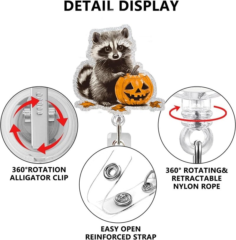 NSSHEL Halloween Cute Pumpkin Badge Reel Holder Retractable for Nurse Nursing Medical Worker & Teacher Pumpkin Bow Badge Reel with Alligator Clip & Durable Nylon Cord Acrylic Name Tag Card Badge Clip - Image 3